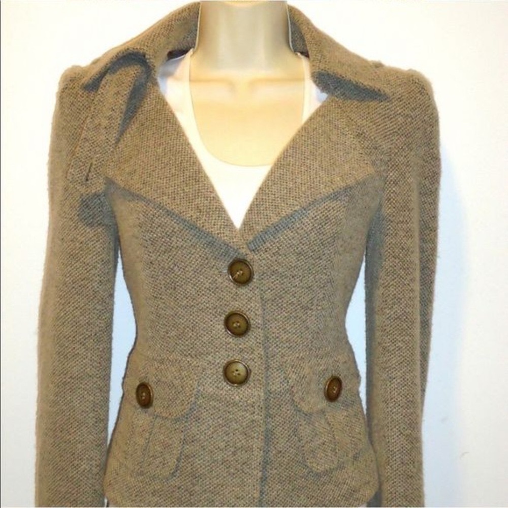 Nanette Lepore Women's d’Orsay’ Tan Tweed Jacket XS w/ Unique Details